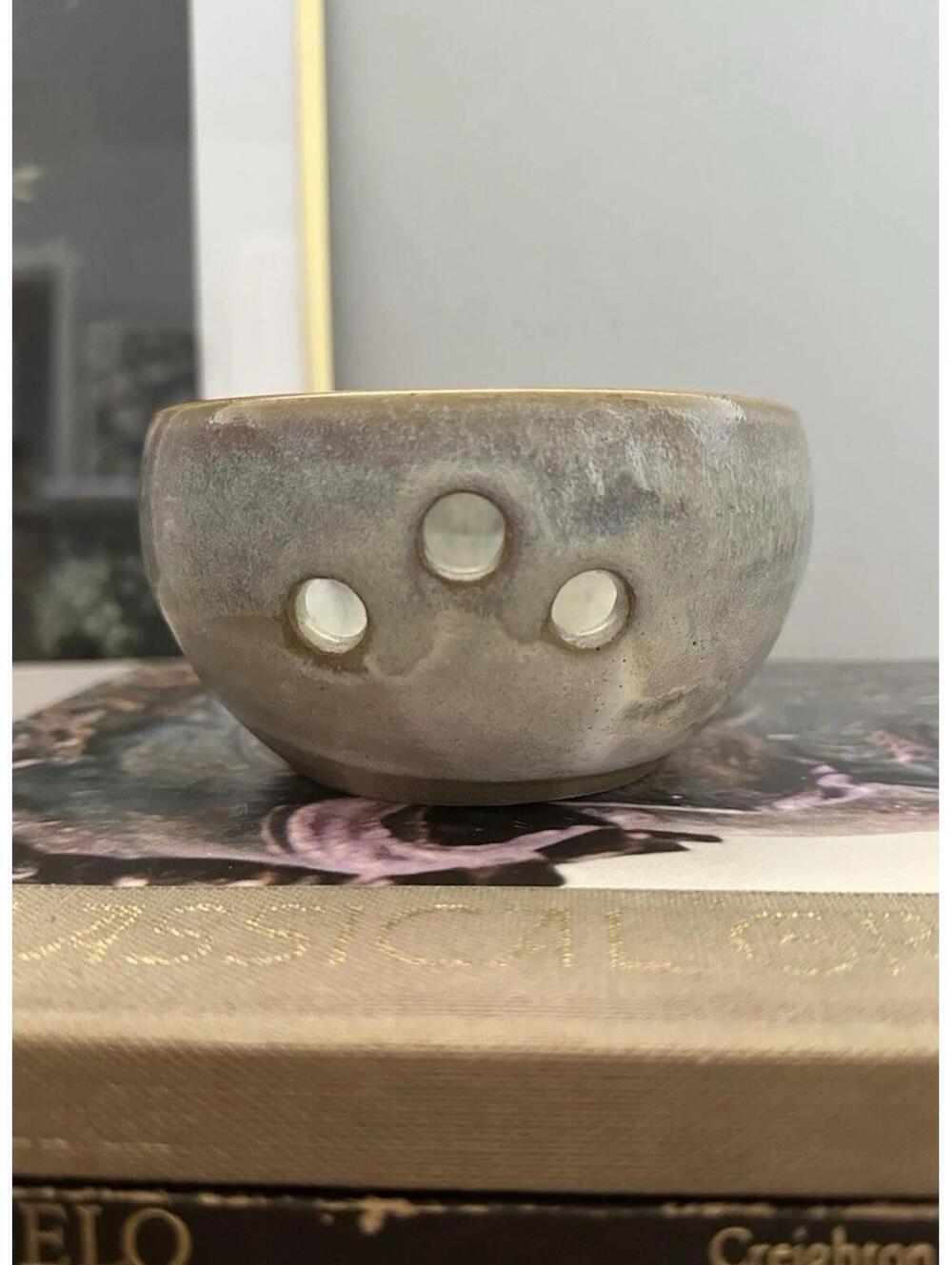 Vintage Studio Pottery Candle Holder Bowl w/ Holes Rustic Glaze Artisan Ceramic - Picture 2 of 6